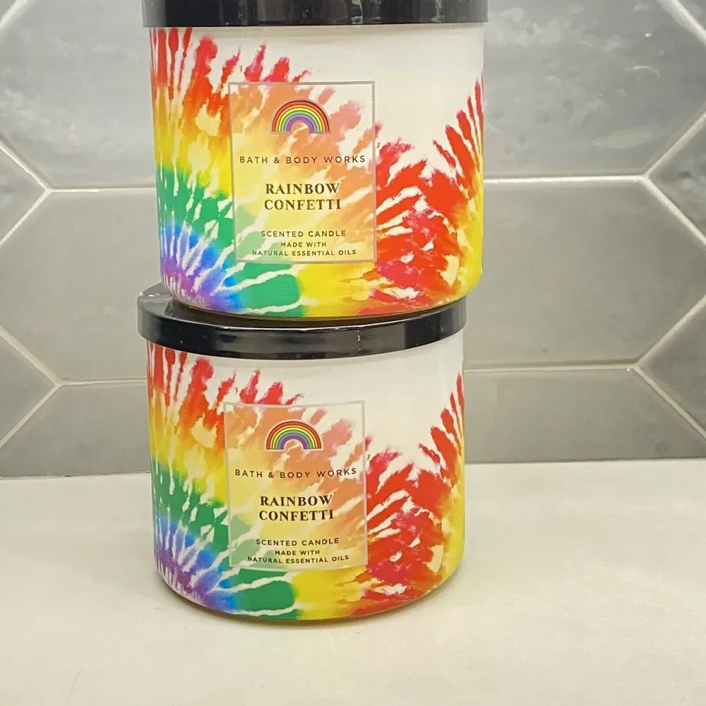 Bath & Body Works RAINBOW CONFETTI 3 Wick Large Scented Candles 14.5 oz Pride X2